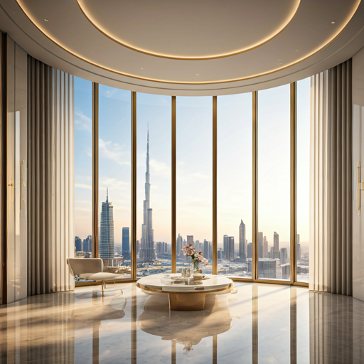 Burj Heights Penthouse — luxury interior with Burj Khalifa view, Dubai